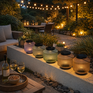 Lanterne solaire d'extérieur étanche, <span class=keywords><strong>lampe</strong></span> de table LED en verre texturé pour jardin, patio, allée, lumière suspendue pour la décoration de la cour - Product Image 2