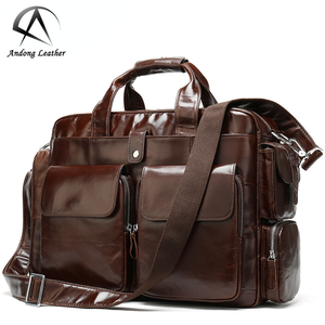 Maletín de Cuero Genuino de Alta Calidad para Hombre Andong, Bolsa de Viaje para Portátil de 14 Pulgadas, Bolsa de Hombro, Bolsa de Mensajero, Bolso de Mano - Product Image 1