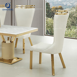 Cadeira cinza banquete com costas altas de couro, cadeira de banquete com pernas de aço inoxidável estofadas para jantar - Product Image 4