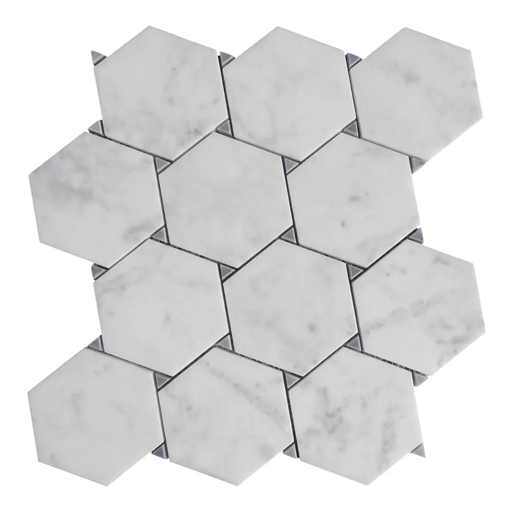 नई डिजाइन carrara सफेद डोलोमाइट संगमरमर षट्भुज मोज़ेक टाइल भीतरी दीवार के लिए