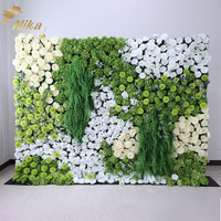NIKA Panneau de fond de scène en tissu dégradé avec support enroulable, motif floral rose, mur de fleurs artificielles en soie pour décoration de mariage