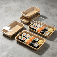 2 #   3 #   11 #   Boîte à sushi jetable en papier kraft de qualité alimentaire, rectangulaire, imprimée en quatre couleurs, plateau bento personnalisé à emporter, vente en gros, écologique