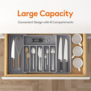 Adjustable Cutlery Holder Rectangular Plastic Drawer Storage With Partitions Standing Type - Product Image 2