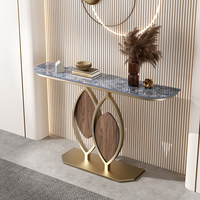 Console décorative longue pour couloir, table simple avec plateau en marbre et base en métal noir et or pour salon