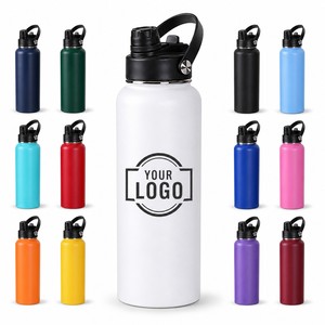 Bouteille d'eau isotherme en acier inoxydable de 32 oz avec logo personnalisé, double ouverture, et couvercle 2-en-1 avec paille et bec verseur - Product Image 1