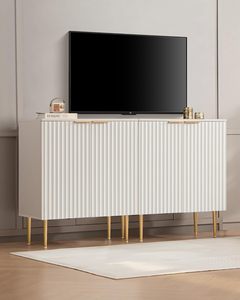 Buffet Buffet <span class=keywords><strong>en</strong></span> <span class=keywords><strong>Bois</strong></span> Cannelé Blanc avec Finition Thermoformée Table <span class=keywords><strong>Console</strong></span> avec Rangement pour Salon - Product Image 1