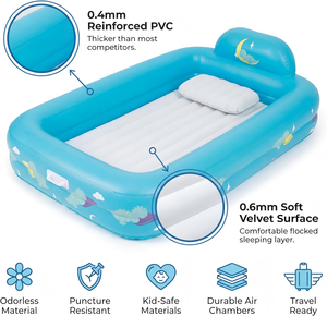 Blue Moon Star Print Kids <b>Inflatable</b> Travel Bed with Safety Rails for Toddlers Camping Home - Product Image 6