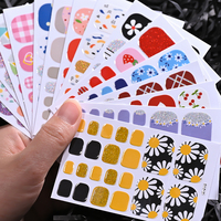 22 Tips Autocollants pour ongles de pied en gel floral, 3D, auto-adhésifs, à paillettes, effet gel complet, sans cuisson