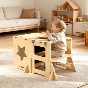 Wooden 3-In-1 Learning Tower Kitchen Helper Stool For Toddlers <b>Foldable</b> Children <b>Table</b> <b>And</b> <b>Chairs</b> Set - Product Image 2