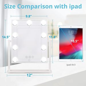 Dimmable LED cảm ứng thông minh điều khiển máy tính để bàn Vanity mỹ phẩm gương 3 màu 9 bóng đèn kim loại khung kính lúp cá nhân vuông - Product Image 2