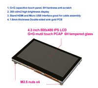 Araç için 4.3 inç ahududu Pi 4B/3B + IPS LCD kapasitif dokunmatik ekran monitör