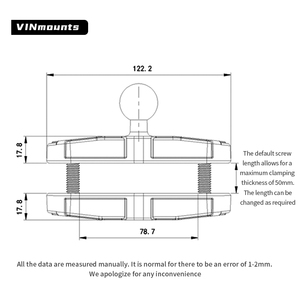 VINmounts ตัวหนีบเสาสี่เหลี่ยมขนาด 3 นิ้ว/77 มม. พร้อมลูกบอลขนาด 1 นิ้ว อลูมิเนียมเกรดสำหรับงานทางทะเล เคลือบสีดำด้วยผง รองรับน้ำหนักได้ 2 ปอนด์ รุ่นที่ไม่ได้มาตรฐาน - Product Image 6