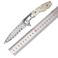 Couteau pliant portable noir imperméable d'extérieur avec acier Damas et manche en coquille blanche, personnalisable OEM pour le camping