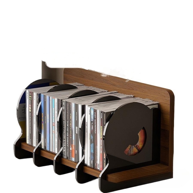 Wooden CD Storage Box Holder Shelf Cassette Tape Display Racks with Carrying Handles, Organizer Shelf for Movie Cases, DVDs