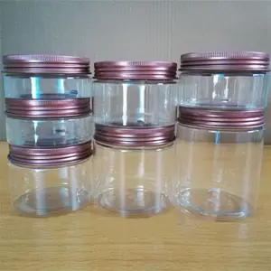 50g 80g 100g 120g 150g 200g 250ml 16oz Clear Cosmetic Cream Plastic Jar Lip Balm Sample Container Pot Rose Gold Aluminum Lid Cap