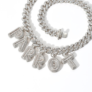 Collar Estilo Europeo y Americano para Hombre, Cadena Cubana de 9mm, Letras Cosidas <span class=keywords><strong>DIY</strong></span>, Circonita <span class=keywords><strong>Rock</strong></span> Sugar, Combinación Hip Hop Cool - Product Image 5