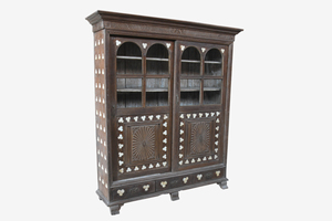 Haswani Handicrafts Antique Hand Carved Wooden Glass Almirah MOP Inlay Vintage Luxury Display Design - Product Image 3