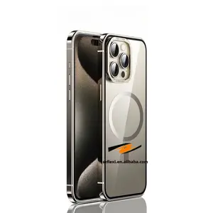 Titanium Steel Clear Alloy Phone Shell For IPhone 15 ProMax 15 Plus HD Magnetic Wireless Charging Protective Cover
