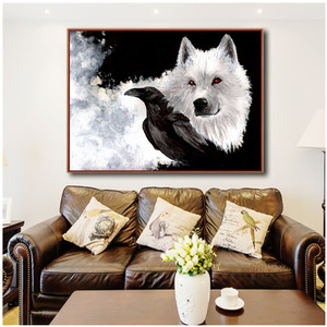 Hot DIY punto de cruz decoración del hogar animal <span class=keywords><strong>zorro</strong></span> blanco <span class=keywords><strong>Cuervo</strong></span> diamante pintura herramientas 5D diamante pintura - Product Image 3