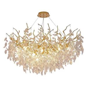 YW luxe métal cristal Cascade Banquet Hall Art déco intérieur suspension lampe en aluminium pendentif lumière feuille branche Design décoratif - Product Image 6