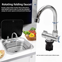 Évier de camping-car pliable avec couvercle de robinet, design carré à rabat, en acier inoxydable 304, lavabo simple, orientable et réglable, à poser sur le plan de travail