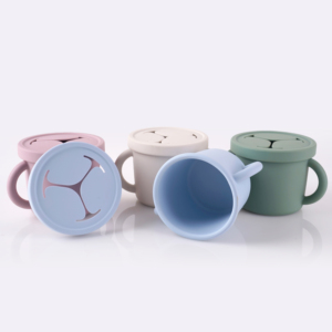 Silicone Baby Training Snack <b>Cup</b> with Handle BPA <b>Free</b> Variable <b>Flow</b> Solid Color Streamline for 0-12 Months - Product Image 2
