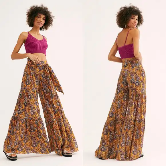 Trendy Traveler Boho Print High-Waist Wide Leg Pants