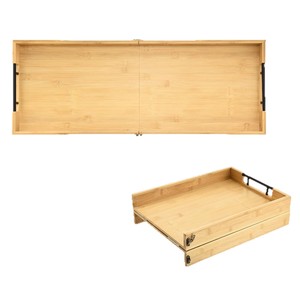 Bamboo Serving <b>Tray</b> With Handle Natural Wood Color <b>Large</b> Foldable For Hotel Coffee Tea Party Snacks Steak Cheese Board - Product Image 2