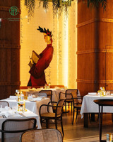 Ensemble de meubles de bar de style vintage pour restaurant commercial, comptoir de bar en bois avec éclairage LED et tabourets de bar rembourrés pour bar de club