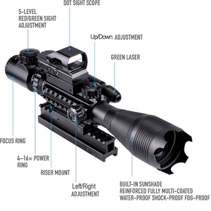 Factory Scope Red <span class=keywords><strong>Dot</strong></span> Laser Combo <span class=keywords><strong>4</strong></span> en 1 Set con <span class=keywords><strong>4</strong></span>-16x50 Alcance iluminado, Green/Red <span class=keywords><strong>Dot</strong></span>, Green Laser Sight, Riser - Product Image 2