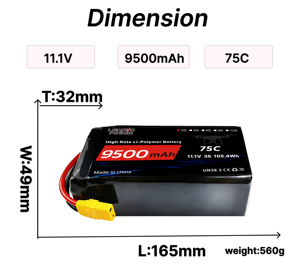 Fabrieksdirect Lithium Polymeer 3S 11.1V Lipo Batterij 8000mAh 9500mAh 10000mAh 75C Hoge Ontlaadstroom voor RC Auto's Boten Drones - Product Image 4