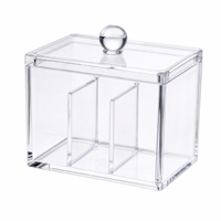Organisateur de coton-tiges en acrylique personnalisé, boîte de rangement transparente pour salle de bain avec couvercle, étui de rangement pour coiffeuse, étui à couvercle avec logo OEM imprimé
