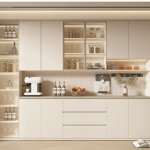 Cremefarbene Moderne Modulare Kücheninsel mit Essbereich und seitlichem Stauraum, Robust, Langlebig, Einfache Montage, Anpassbar, Großmengenlieferung Möglich - Product Image 1