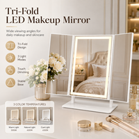 Miroir de maquillage à LED pliable en trois parties, miroir de vanité avec lumières, 3 températures de couleur, variateur tactile, miroir cosmétique pliable pour bureau