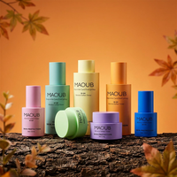 Botol Pompa Serum Lotion Kosmetik Kaca Silinder Warna Kustom Alas Tebal dengan Tutup Plastik Ulir, Stoples Krim Wajah Perawatan Kulit