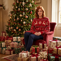 Pull personnalisé pour femmes, col rond, chaud, pour Noël, pull de Noël assorti pour la famille, pull en tricot jacquard vintage avec motif de rennes