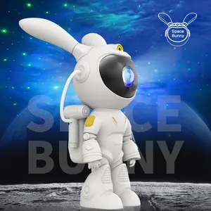 Kids Favorite Cartoon Space Rabbit Projector Night Light Romantic Nebula Aurora Galaxy Music Projector Lamp Design Lamp