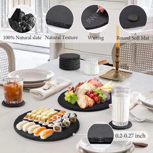 Plateaux en pierre noire, planches à fromage, plateau de service en pierre, plateau à fromage rond en <span class=keywords><strong>ardoise</strong></span>, plateau noir, planche à découper - Product Image 6