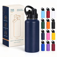 Bouteille d'eau thermique en acier inoxydable 304 avec plusieurs options de bouchons, gourde isotherme à large ouverture pour le travail, les voyages et le sport