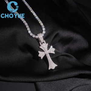 Iced Out Moissanite Cross <b>Pendant</b> Necklace 18K <b>Gold</b> Plated <b>Solid</b> 925 Silver Hiphop Unisex Charms Fine Jewelry - Product Image 5