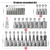 Jeu de 34 embouts Torx de haute qualité, embouts de sécurité mâles/femelles, outil de serrage manuel pour réparation automobile