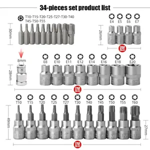 Jeu de 34 embouts <span class=keywords><strong>Torx</strong></span> de haute qualité, embouts de sécurité mâles/femelles, outil de serrage manuel pour réparation automobile - Product Image 2