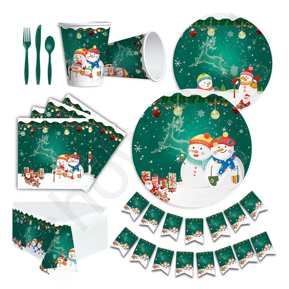 雪だるまホリデーパーティー用品紙の装飾セット食器クリスマスのためのお祝いのプロモーション使い捨て食器