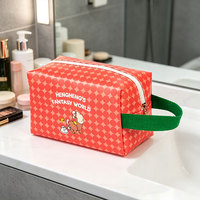 Pochette de toilette en PU à carreaux de dessin animé imprimée sur mesure, imperméable, écologique, portable, avec fermeture éclair, pour organiser les cosmétiques et le maquillage en voyage
