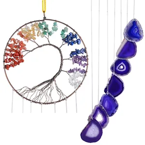 New Design Colorful Gold Lace Agate Slices Wind Chimes Pendant Home Decoration Agate Slices