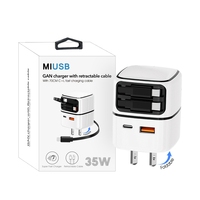 Chargeur mural rétractable 4 en 1 PD 35W USB C à charge rapide avec double câble rétractable
