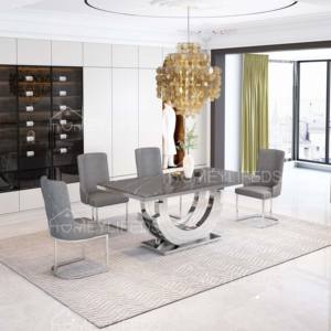 Ensemble de table et de chaises de salle à manger en acier inoxydable avec plateau en marbre moderne et luxueux pour la maison ou la restauration, 6 places, personnalisable - Product Image 6