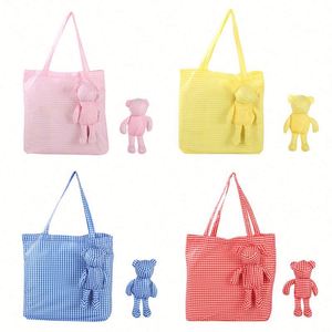 Design Wholesale Checkered Waterproof Fabric Bear Shopping <b>Foldable</b> Storage Tote <b>Bag</b> - Product Image 1