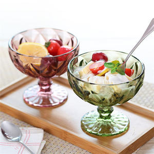 Tazón de Cristal de 300 ml con Base de Diamante en Relieve, Estilo Vintage, Colorido, para Helado, Postre, Ensalada, Pudín, <span class=keywords><strong>Café</strong></span>, Hogar - Product Image 1