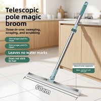Balai Magique en Silicone avec Raclette à Gel Double Usage, Grattoir de Sol Extensible, Crochet Gratuit pour Nettoyage Essuyage Sols Salle de Bain/Toilettes